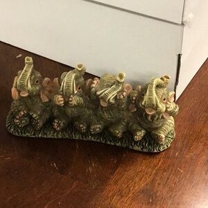 Whimsical Elephant Figurine Set - Green and Brown